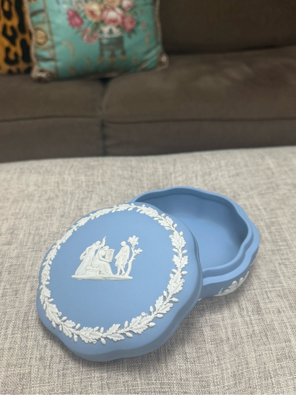 Wedgwood Blue Jasperware Trinket Dish Vintage Greek Mythology Motif